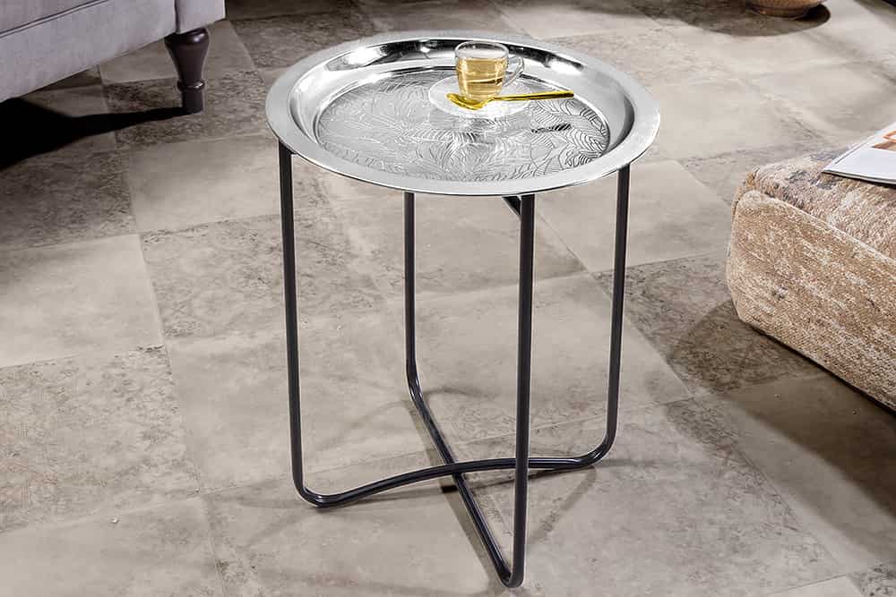 Orientalischer Beistelltisch CASABLANCA 50cm silber schwarz Tablett abnehmbar klappbar