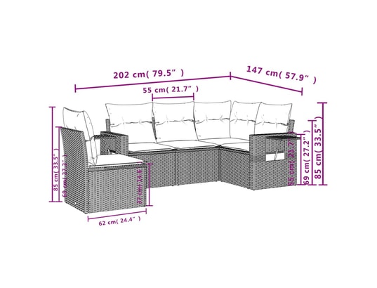 VIDAXL - Salon extérieur Salon de jardin 5 pcs avec coussins noir résine tressée