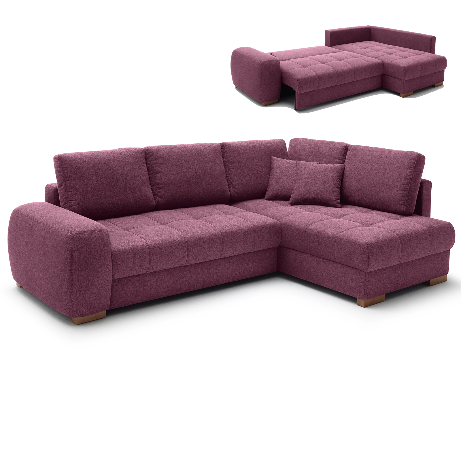 Ecksofa - burgundy - Boxspringfederung - Liegefunktion - Holzfüße