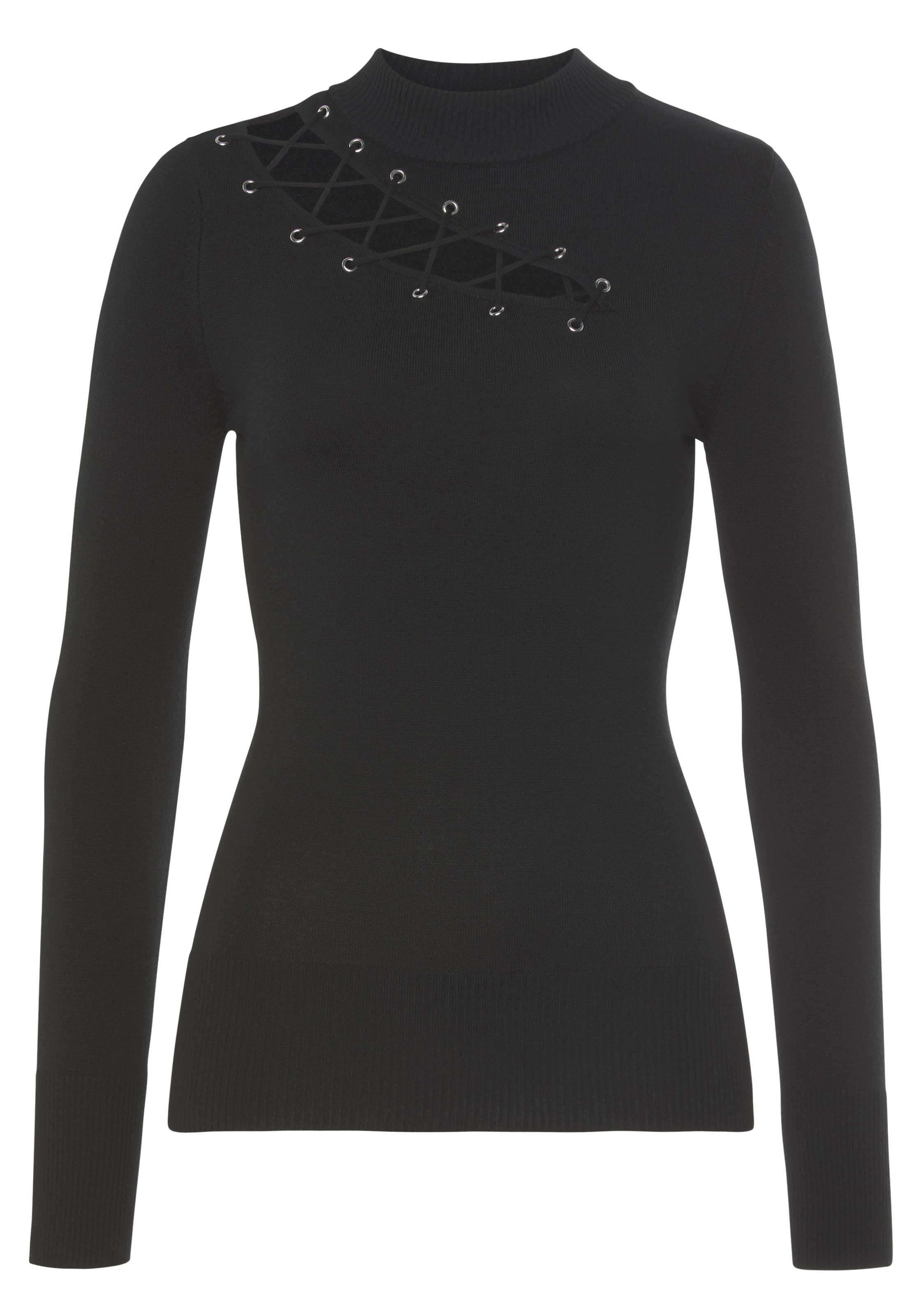 Melrose Stehkragenpullover , feminine Passform mit Zier-Schnürung