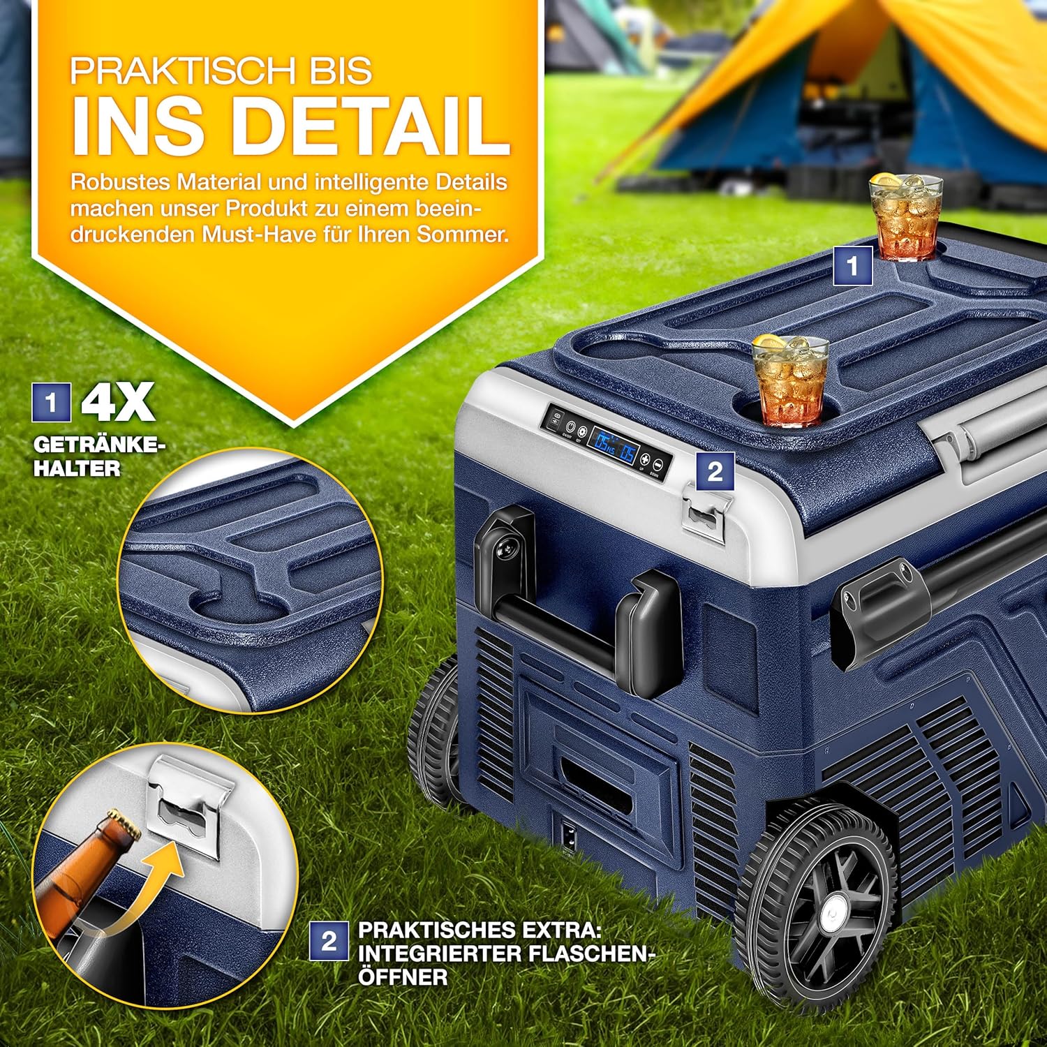 tillvex® Kompressor Kühlbox elektrisch 40-60 Liter | Elektrische Gefrierbox WIFI-APP-Steuerung 12/24 V 230V | Kühlschrank bis -20 °C für Auto, Lkw, Camping (Navyblau, 50 Liter)