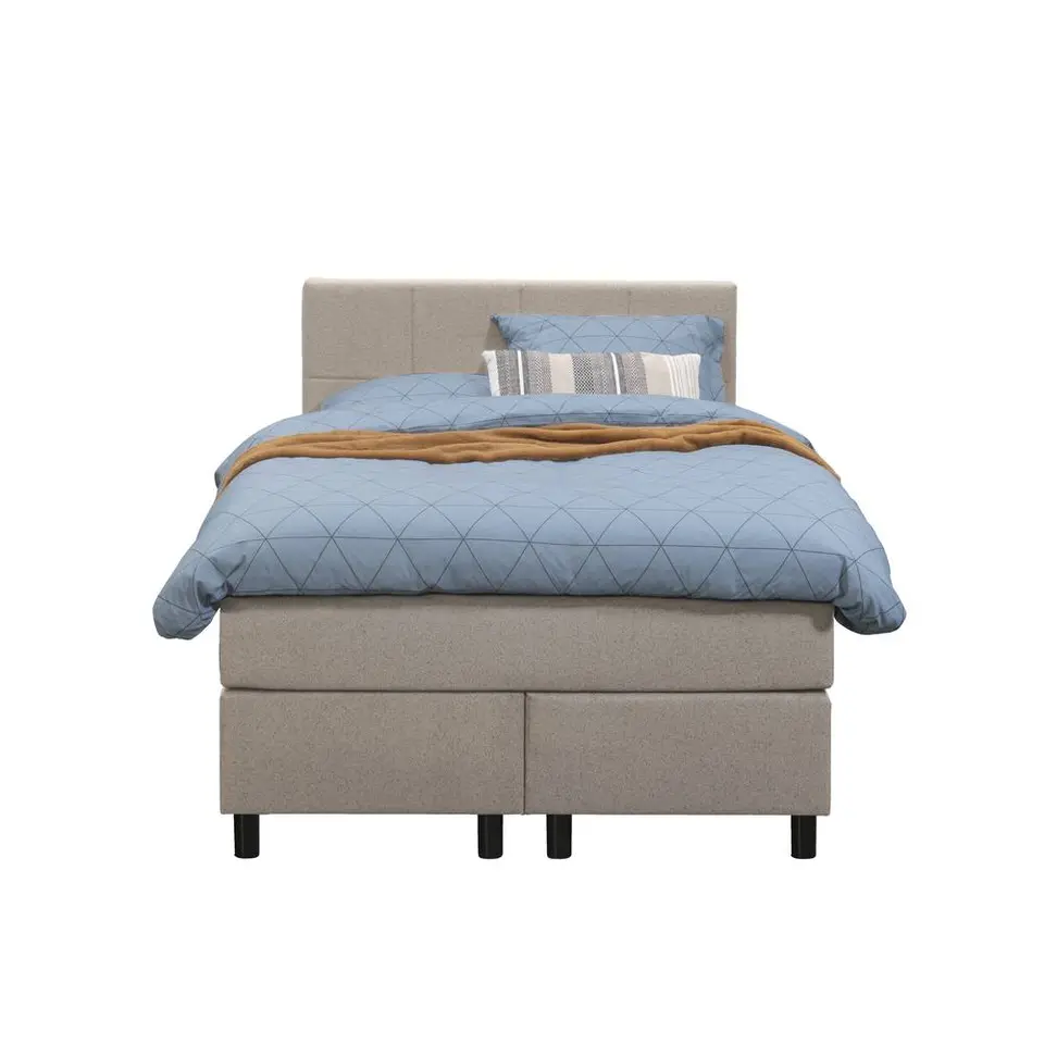 Boxspring Liv geblokt - beige - 120x200 cm - ronde poot