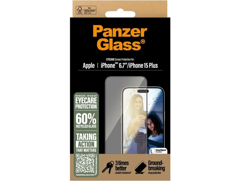 Panzerglass Displayschutz Ultra Wide Fit EyeCare iPhone 15 EyeCare-Display-Schutzfolie für das Apple iPhone 15 Plus/iPhone 16 Plus