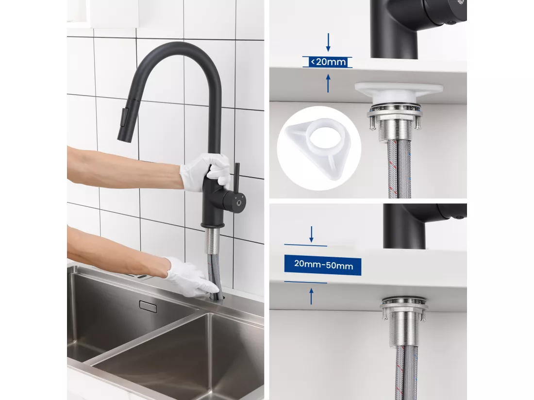 2PCS Cecipa MAX Mitigeur de Cuisine avec Douchette Extractible - Noir - Rotatif à 360 ° en Acier Inoxydable Mitigeur Cuisine d'Évier - 2 Fonctions
