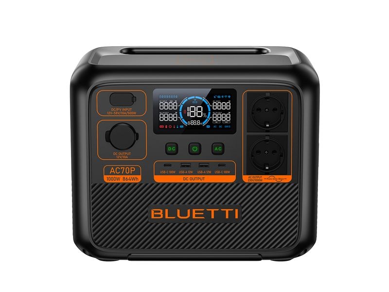 BLUETTI Power Station AC70P 864 Wh Tragbare Power Station Lithium-Eisen-Phosphat (LiFePO4) 1000 W 10.7 kg