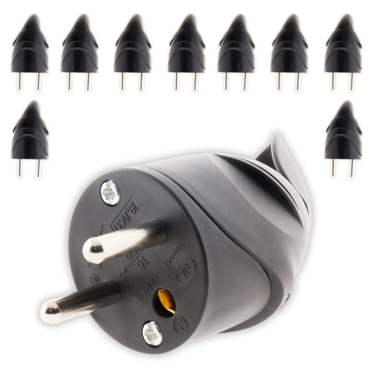 Zenitech Fiche mâle coudée 2P+T 16A - Lot de 10 - Noir