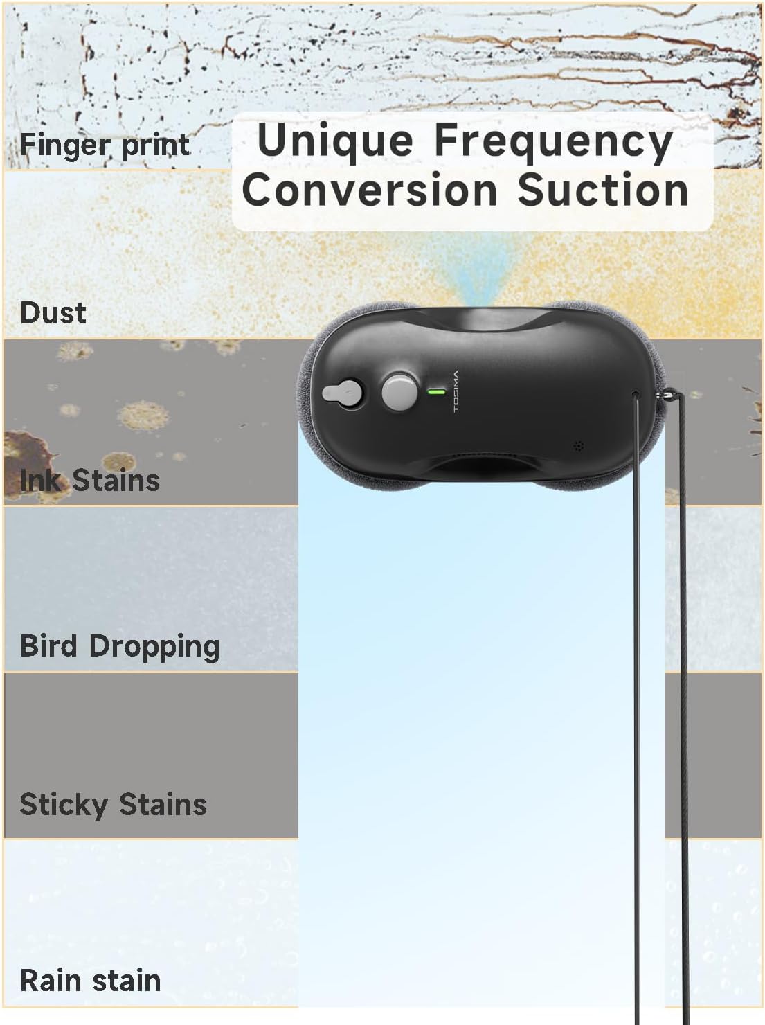 Tosima W3 fensterputzroboter Automatisches Sprühfunktion mit 80ML Tank, dreifachem Sicherheitssystem,fensterroboter Intelligenter Navigation, Fernbedienung, für alle Glatten Oberflächen,mit 12 Tüche