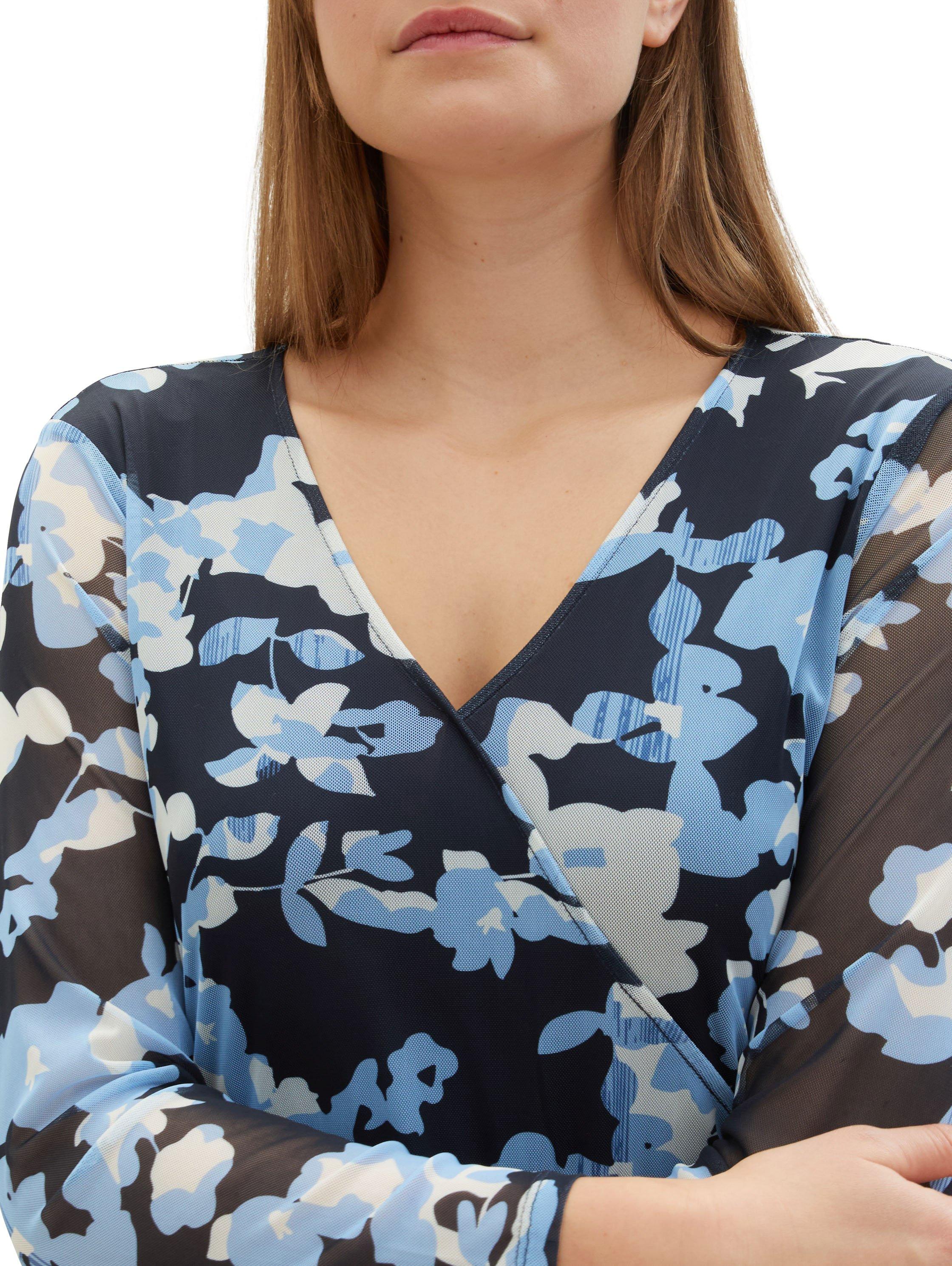 Meshkleid in Wickeloptik, mit Blumenmuster