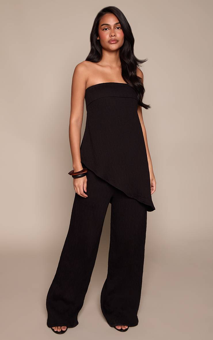 Noir Ensemble Coordonné Pantalon Large Texturé