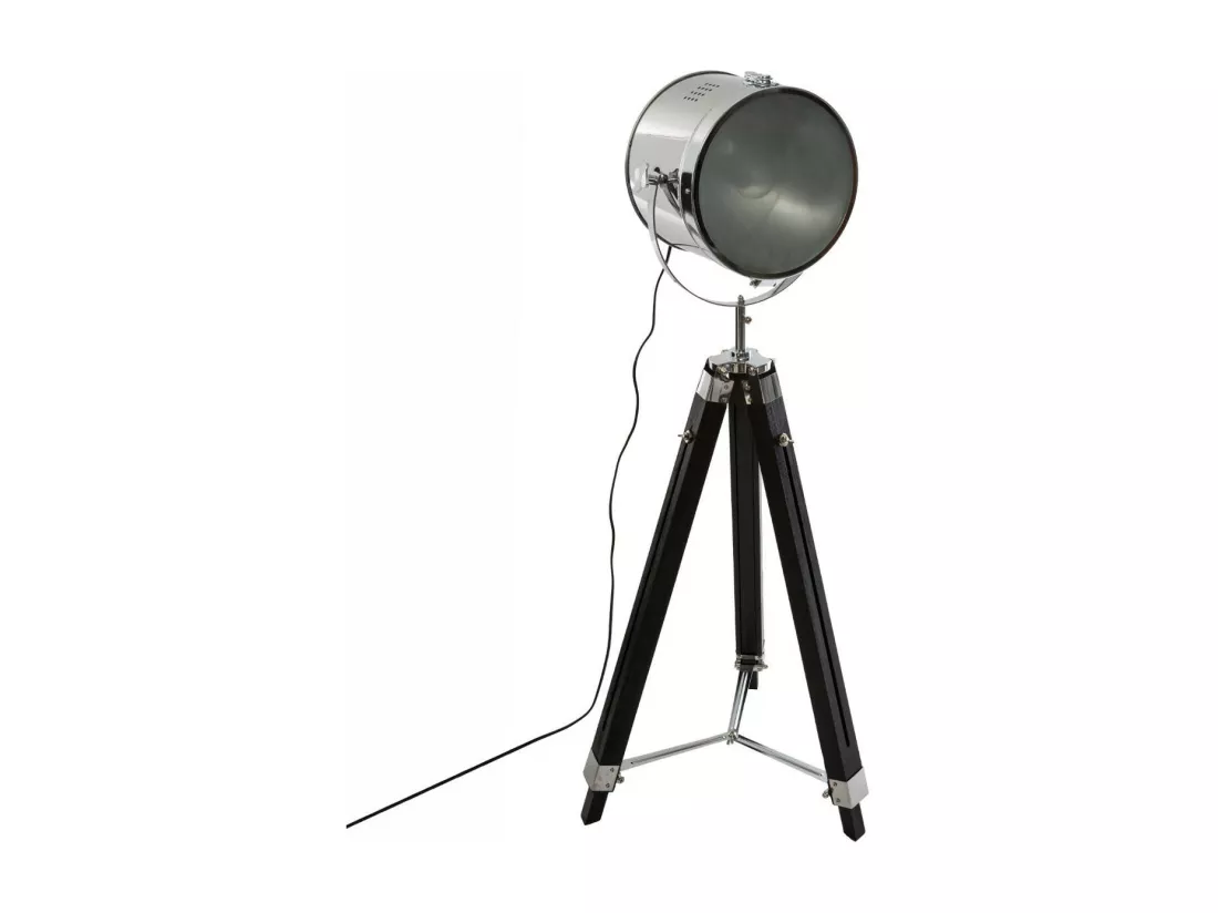 Lampadaire projecteur en Métal et Bois brossé Noir H 152 cm