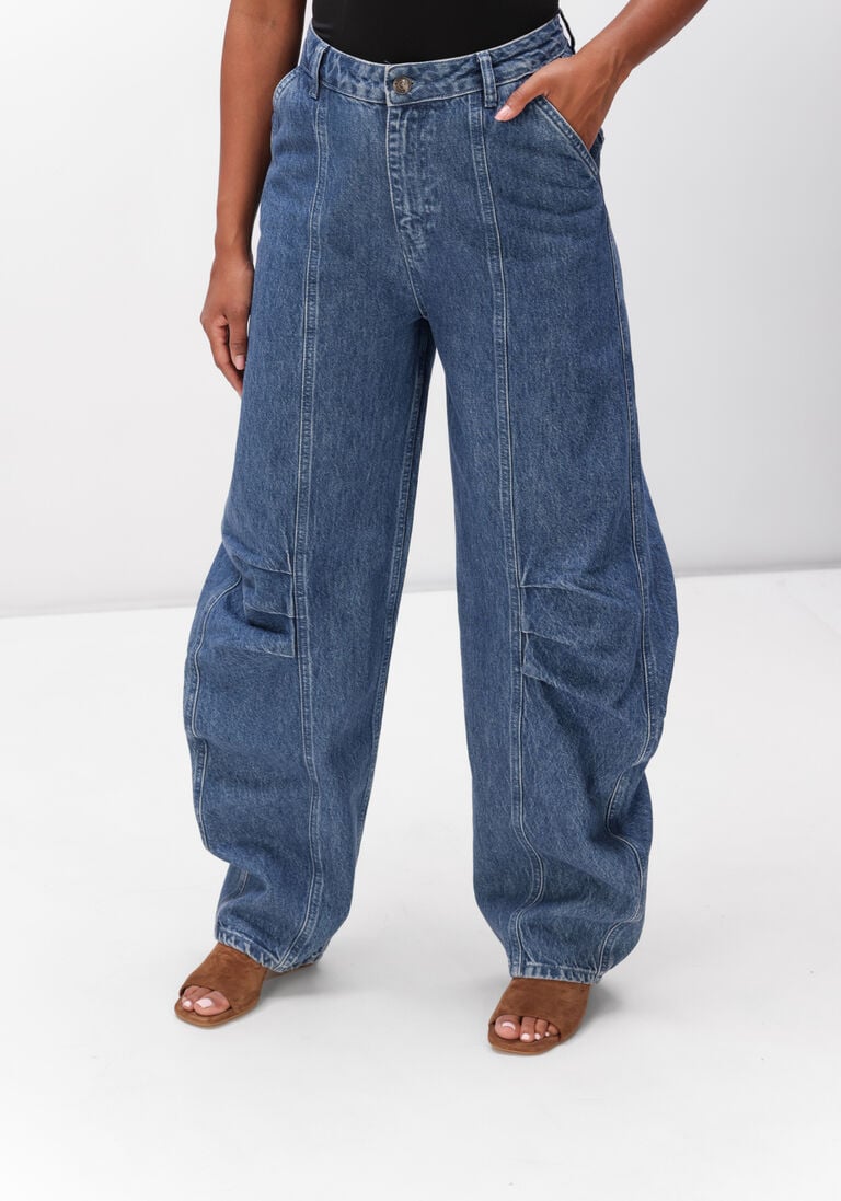 donkerblauwe rotate broeken denim cargo pants