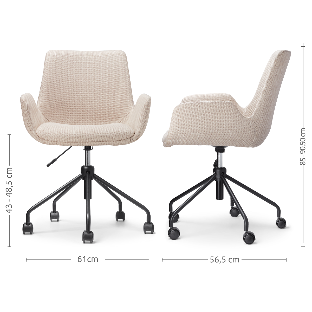 Bureaustoel Nout-Eef beige - zwart onderstel - set van 2