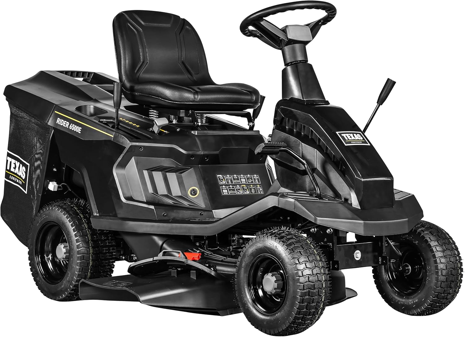 TEXAS Benzin Rasentraktor Aufsitzmäher Rasen Traktor Rasenmäher Traktor Aufsitzrasenmäher Rasenmäher Bulldog Gartentraktor Hochgrasmäher Rider 6500E | 224cm³ | 6PS | 65cm | E-Start | Fangkorb | 4V+1R