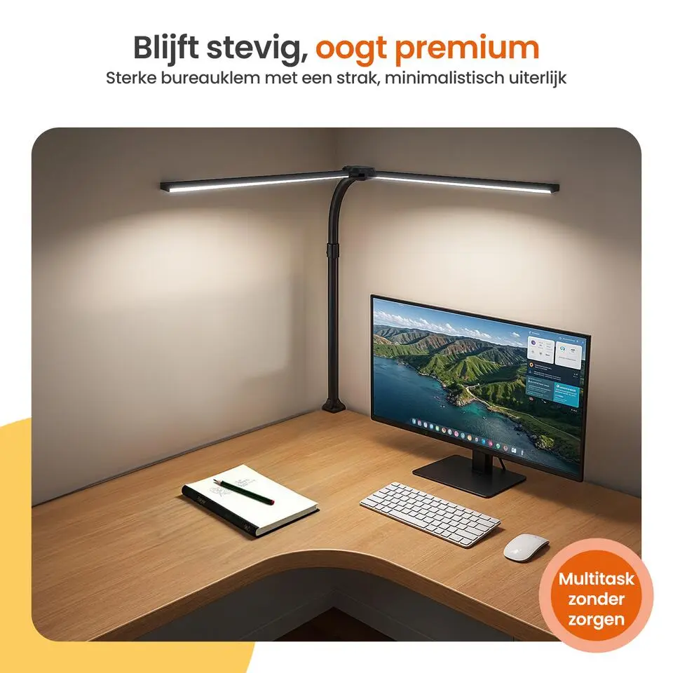 Goliving Bureaulamp met Klem - 78 CM - LED Dimbaar - Touch Bediening