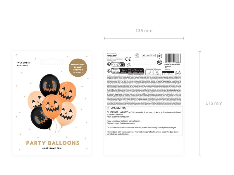 Partydeco Ballons Kürbis, 30 cm, 6 Stück Ballone für die Halloween-Dekoration