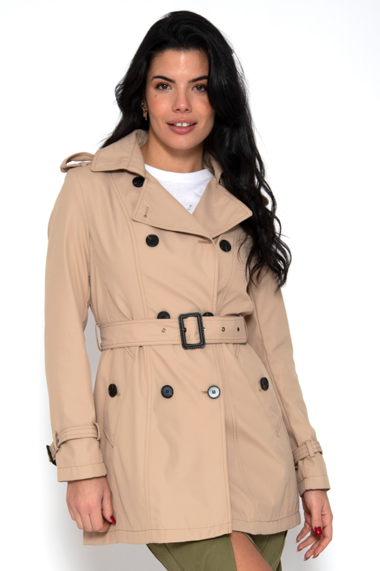 Trench coat abotoado com cinto