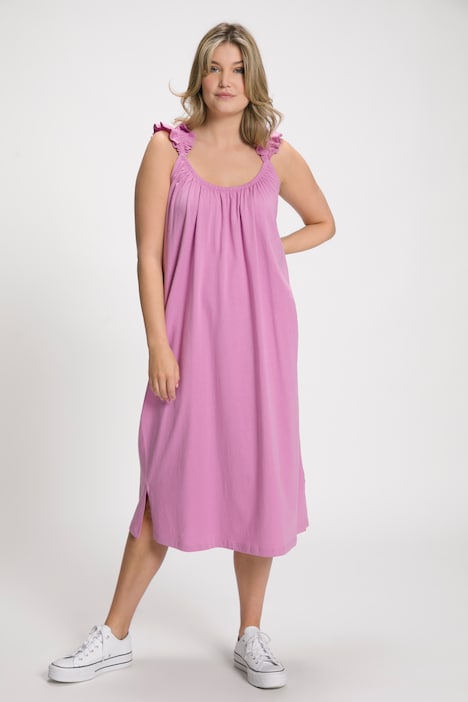 Midikleid, A-Linie, Rüschenträger, Rundhals, ärmellos