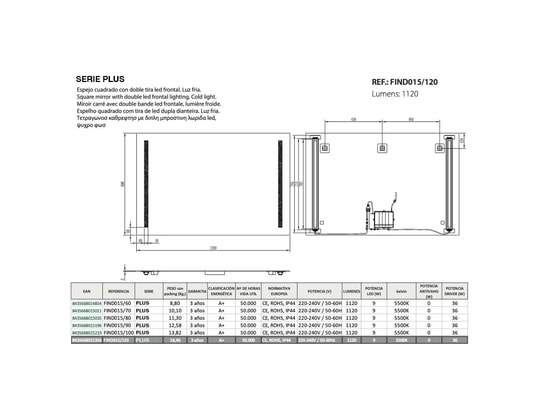 CRISTALED - Miroir de salle de bains lumineux éclairage intégré led fron...