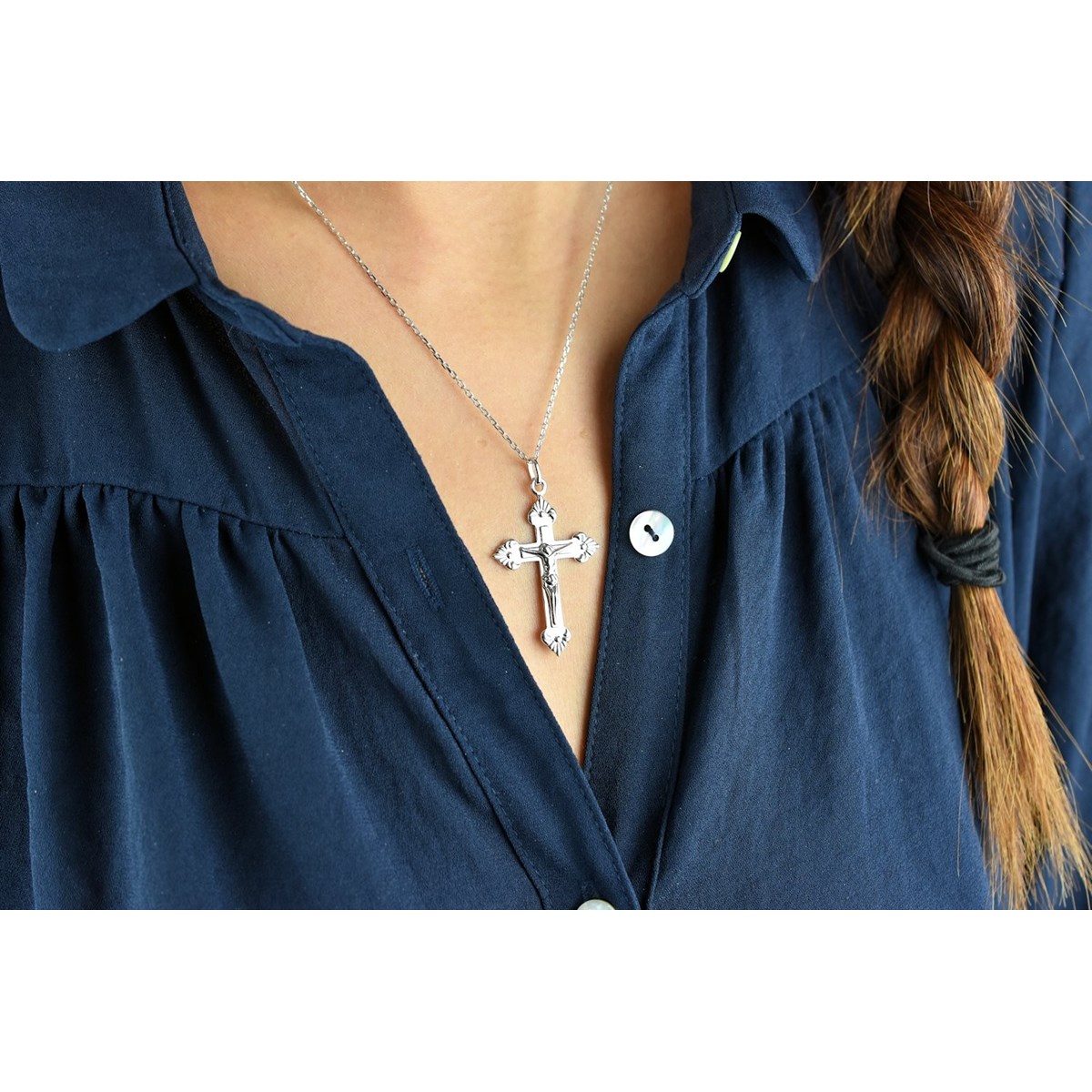 Collier croix crucifix Christ Argent 925 Rhodié