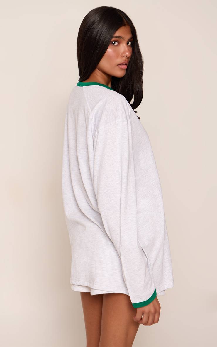 Gris Cendré T-shirt Oversize Manches Longues En Coton Avec Poignets Contrastés
