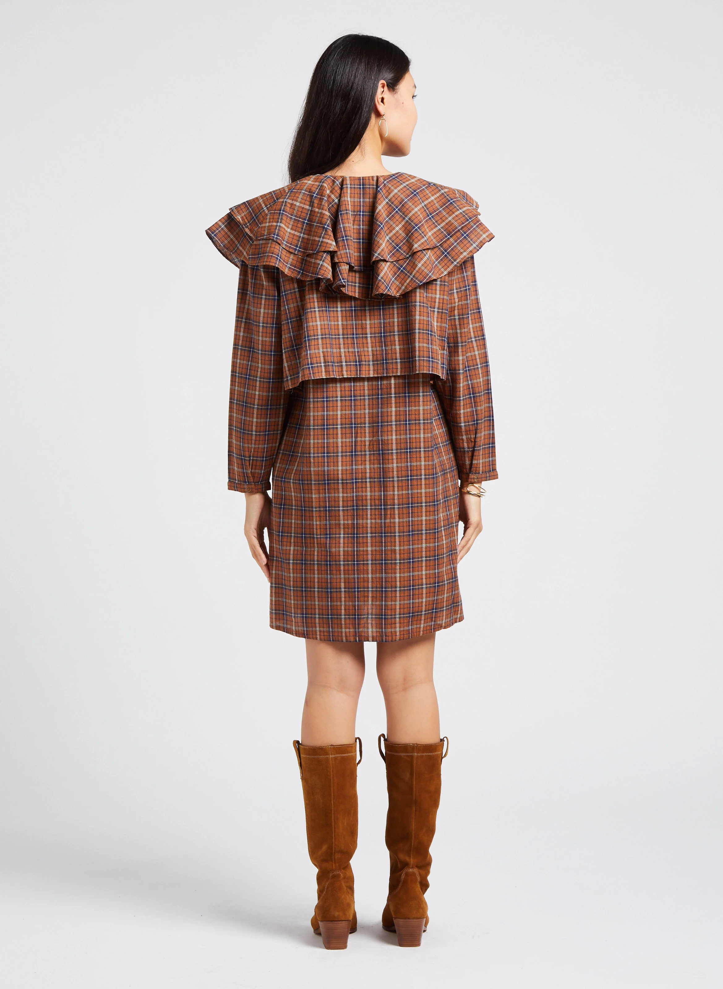 BERGAME - Robe droite col rond en coton | Marron