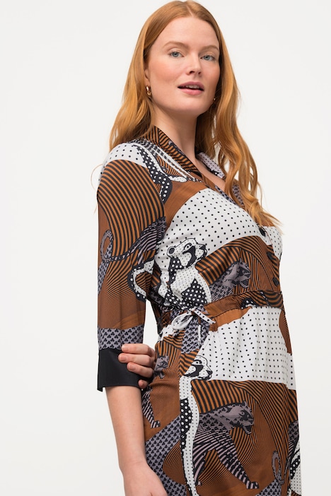 Slinkykleid, Leoparden-Design, V-Ausschnitt, 3/4-Arm