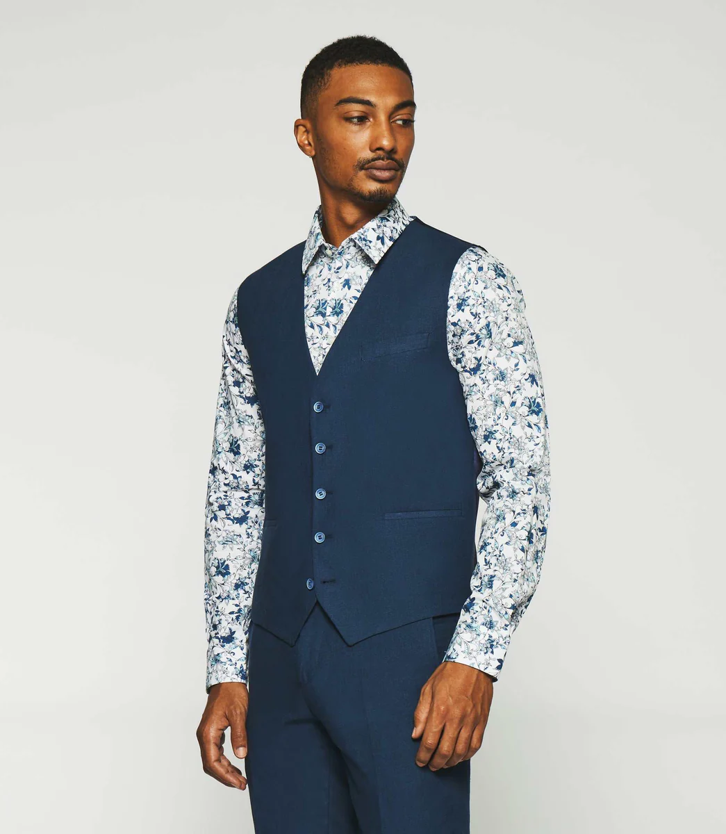 Gilet de costume en lin marine JCELESTE