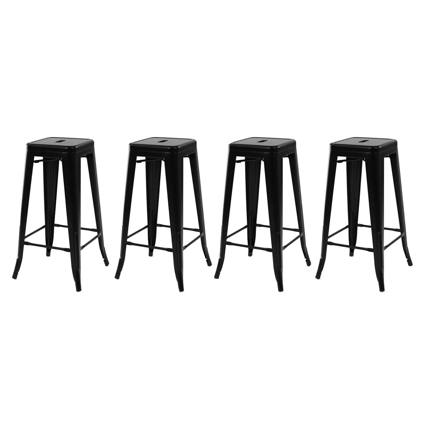 Lot de 4 tabourets de bar LENY métal noir mat empilable aspect brut factory