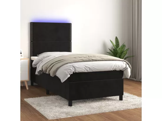 Sommier tapissier avec matelas et LED Noir 90x190 cm Velours