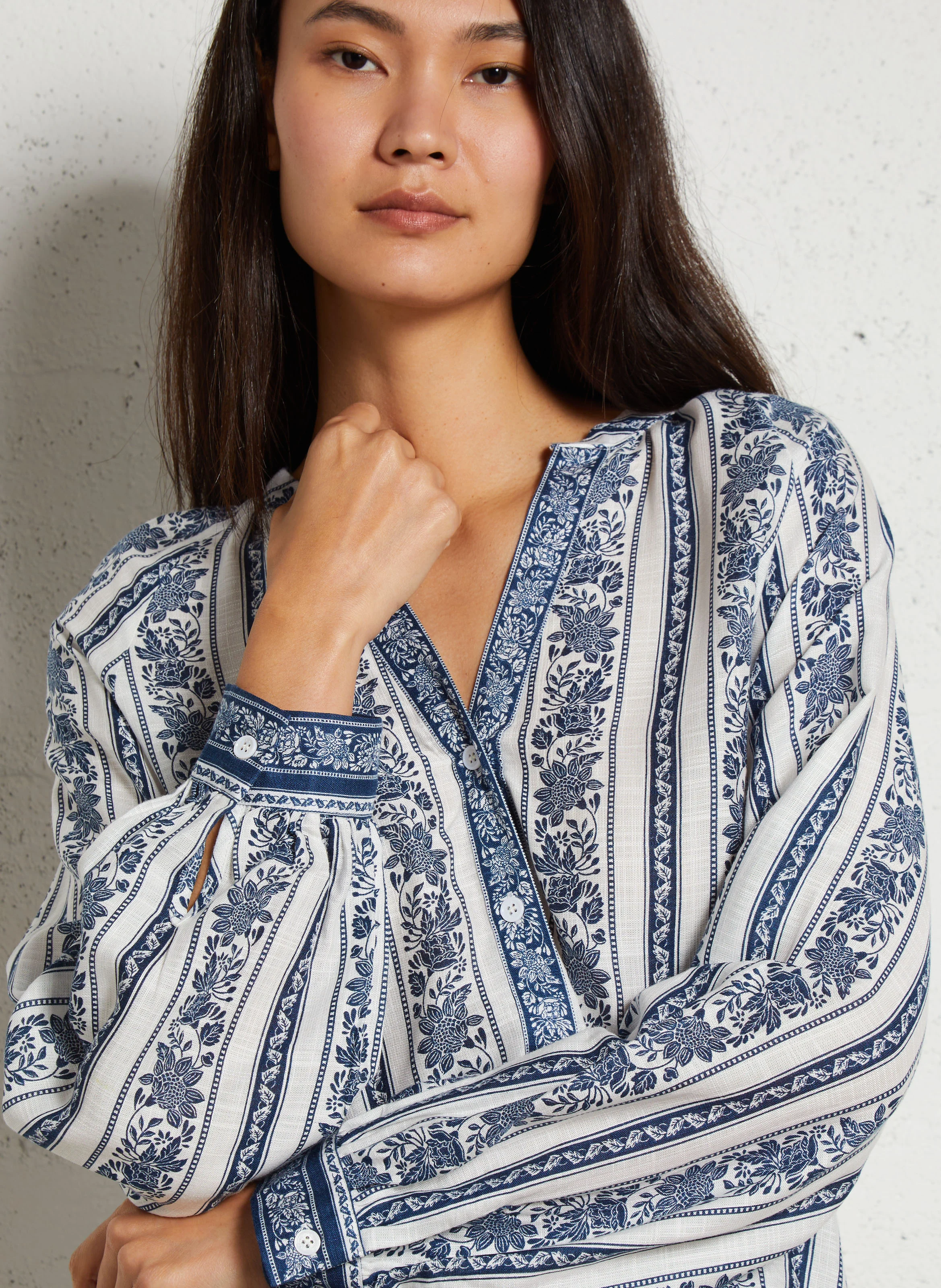 BEATA - Blouse droite imprimée| Bleu
