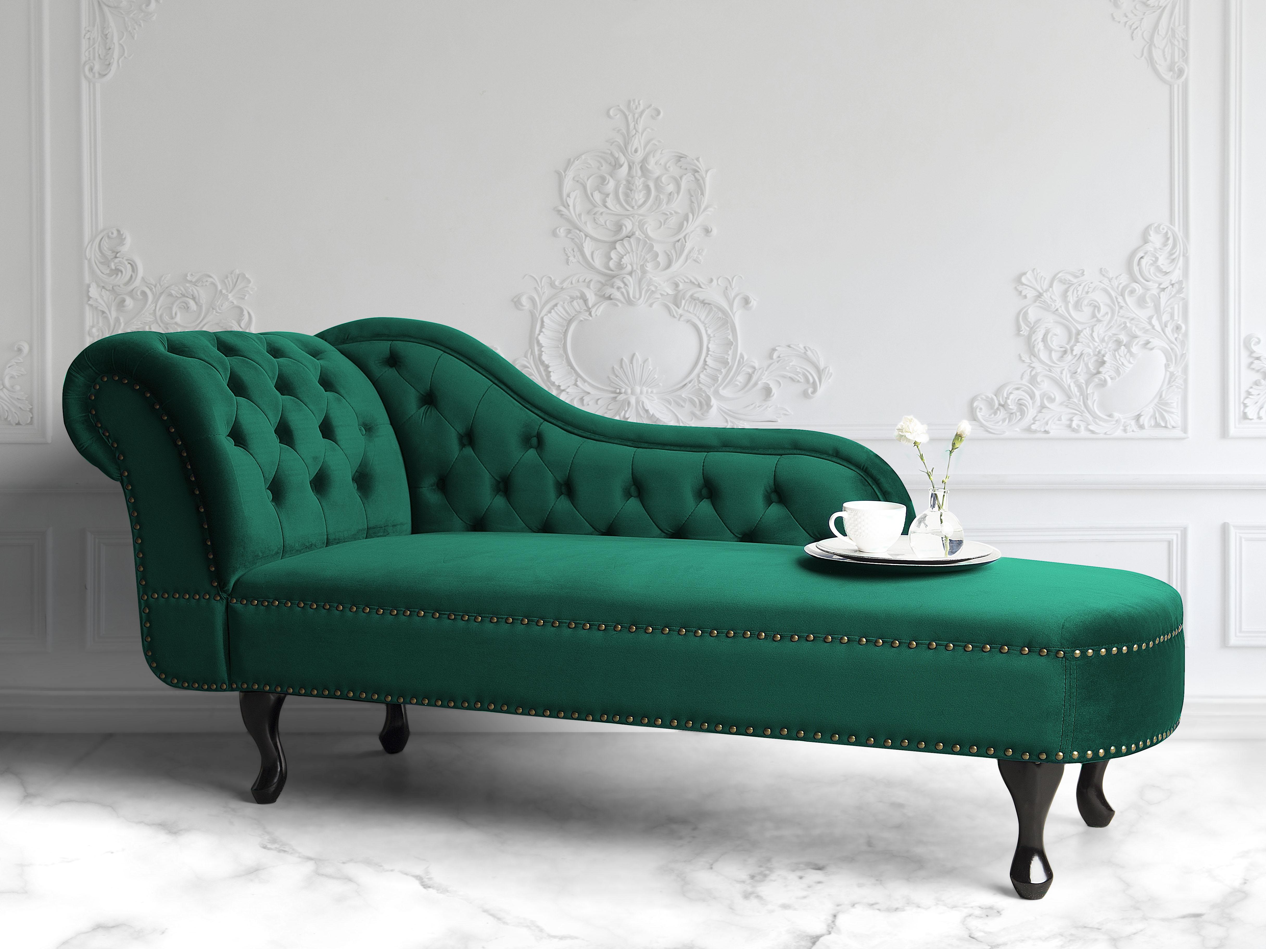 Linkszijdige chaise longue NIMES Fluweel Donkergroen