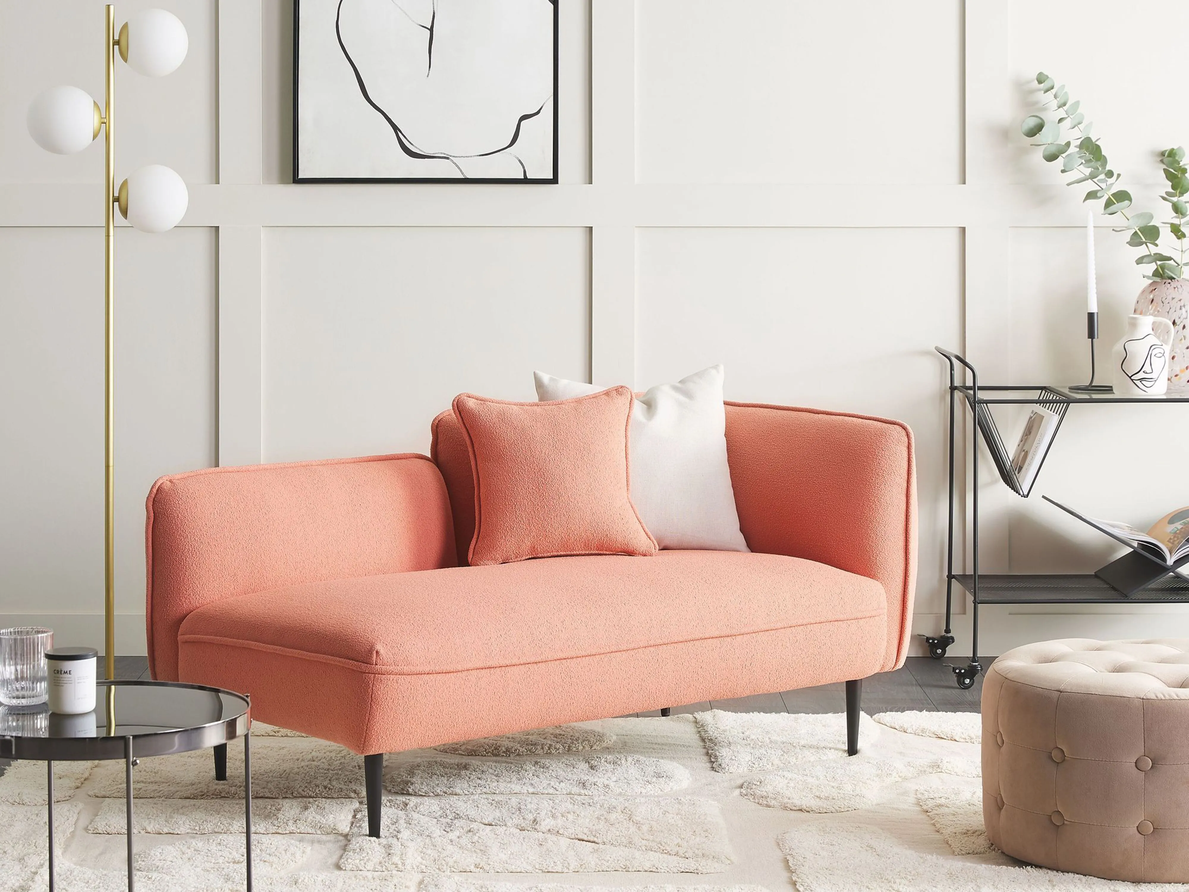 Rechtszijdige chaise longue CHEVANNES Bouclé Perzikroze