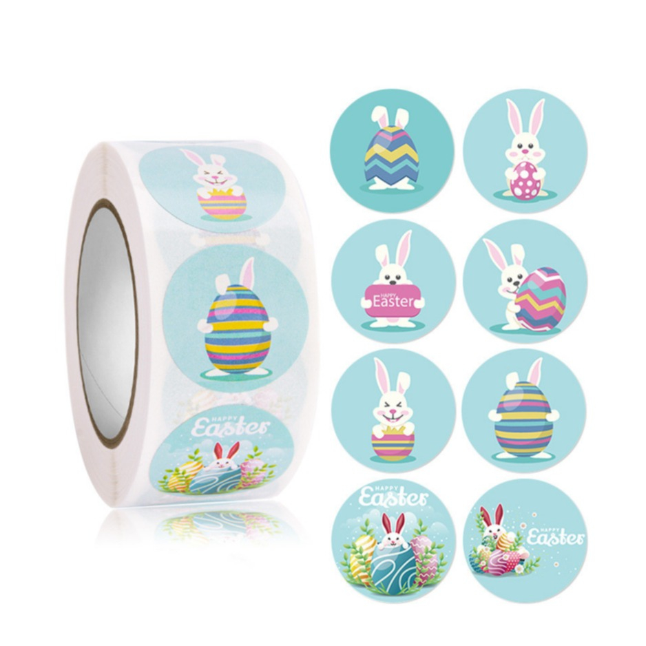 (1 Rolle à 500Stk.) Ø25mm Runde Oster Aufkleber Sticker für Ostern - Happy Easter
