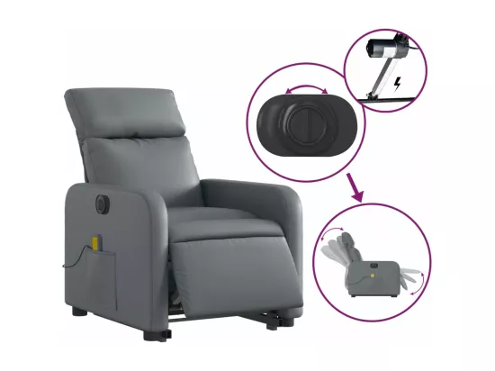 Fauteuil inclinable massant électrique gris similicuir