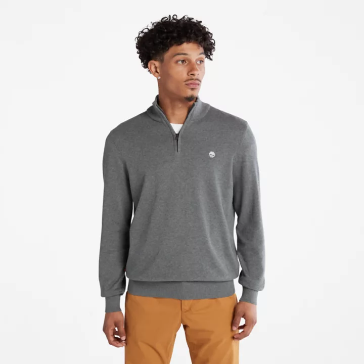 Pull à encolure zippée en coton Williams River pour homme en gris foncé
