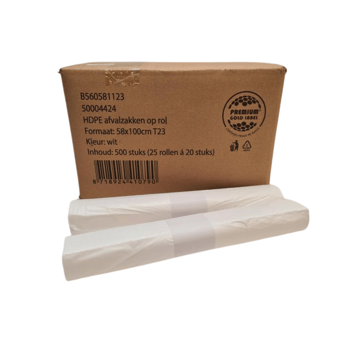 Afvalzakken HDPE 58x100cm 70L 500 stuks T23 Wit (560581123)