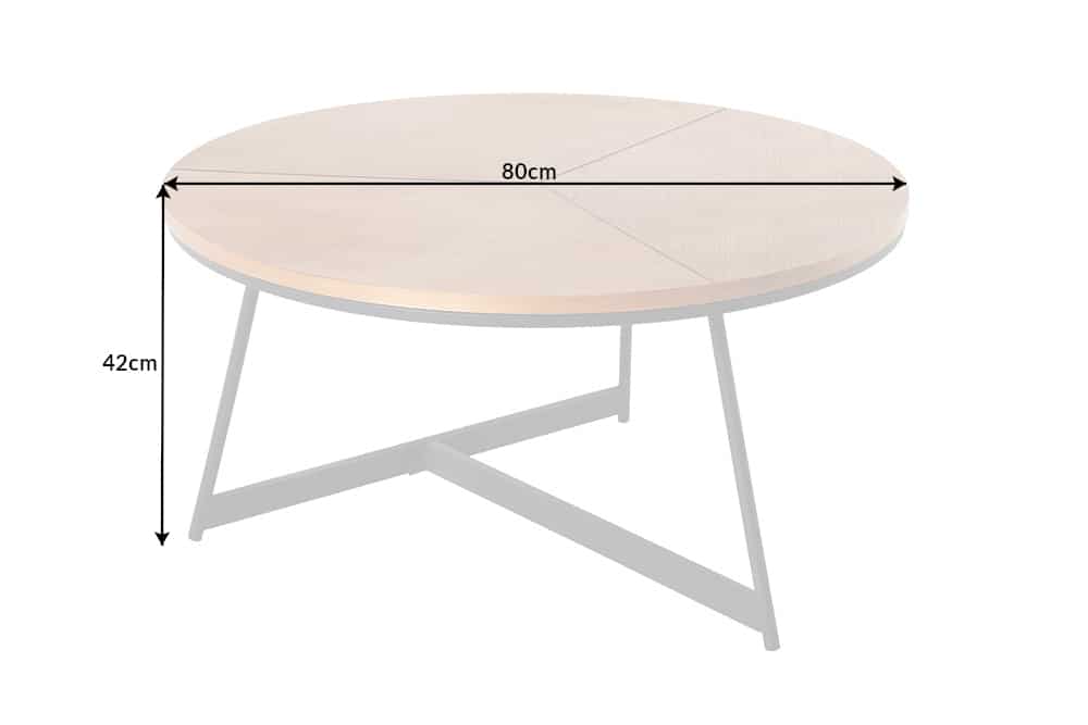 Runder Couchtisch OAK ELEGANCE 80cm Eiche Holz-Design schwarzes Metallgestell