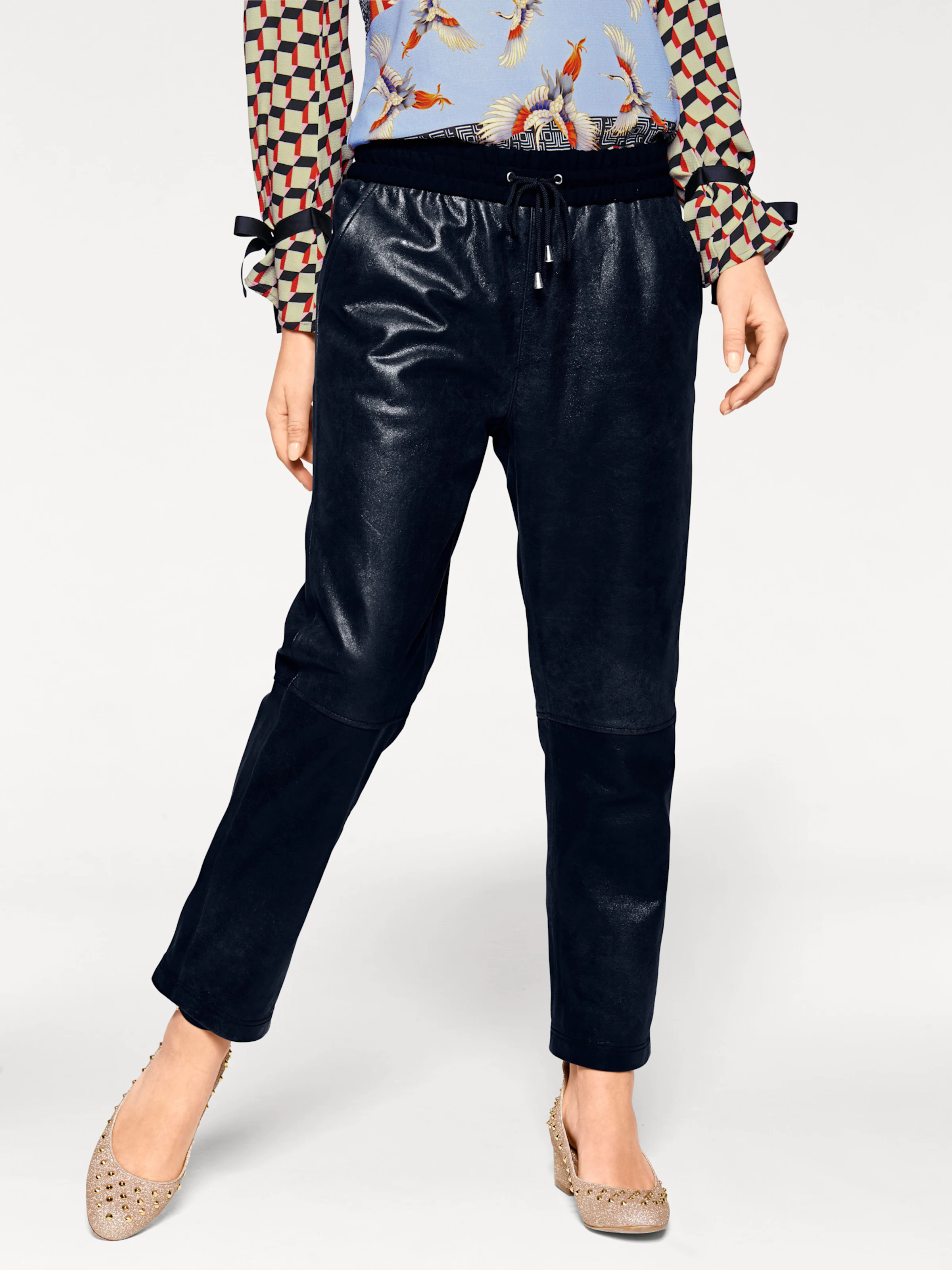 heine Leder-Jogpants in marine