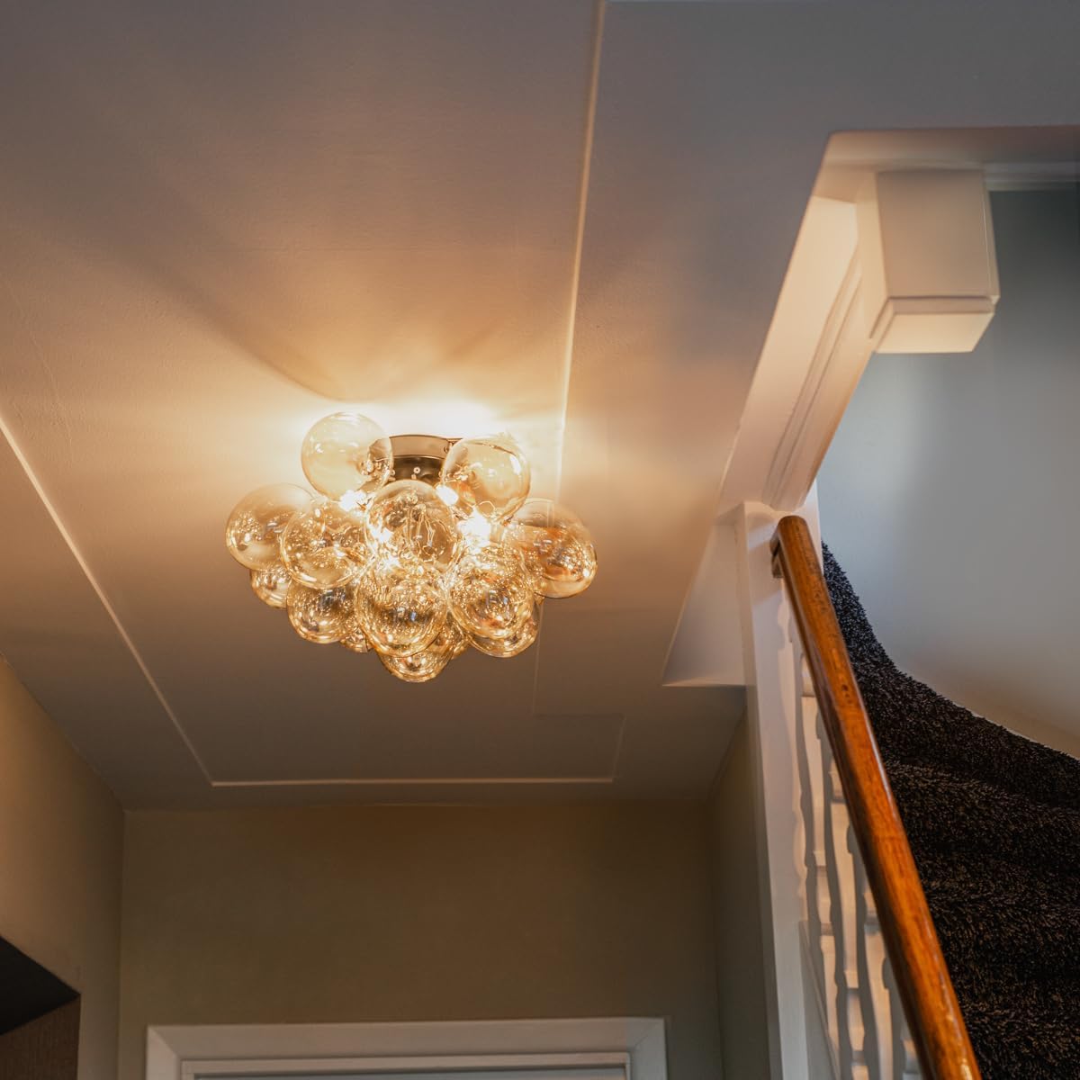 Qazqa - Design Deckenleuchte I Deckenlampe I Lampe I Leuchte schwarz mit Braunglas 4-flammig Lampen - Uvas I Wohnzimmer I Schlafzimmer - Kugel I Kugelförmig - LED geeignet G9