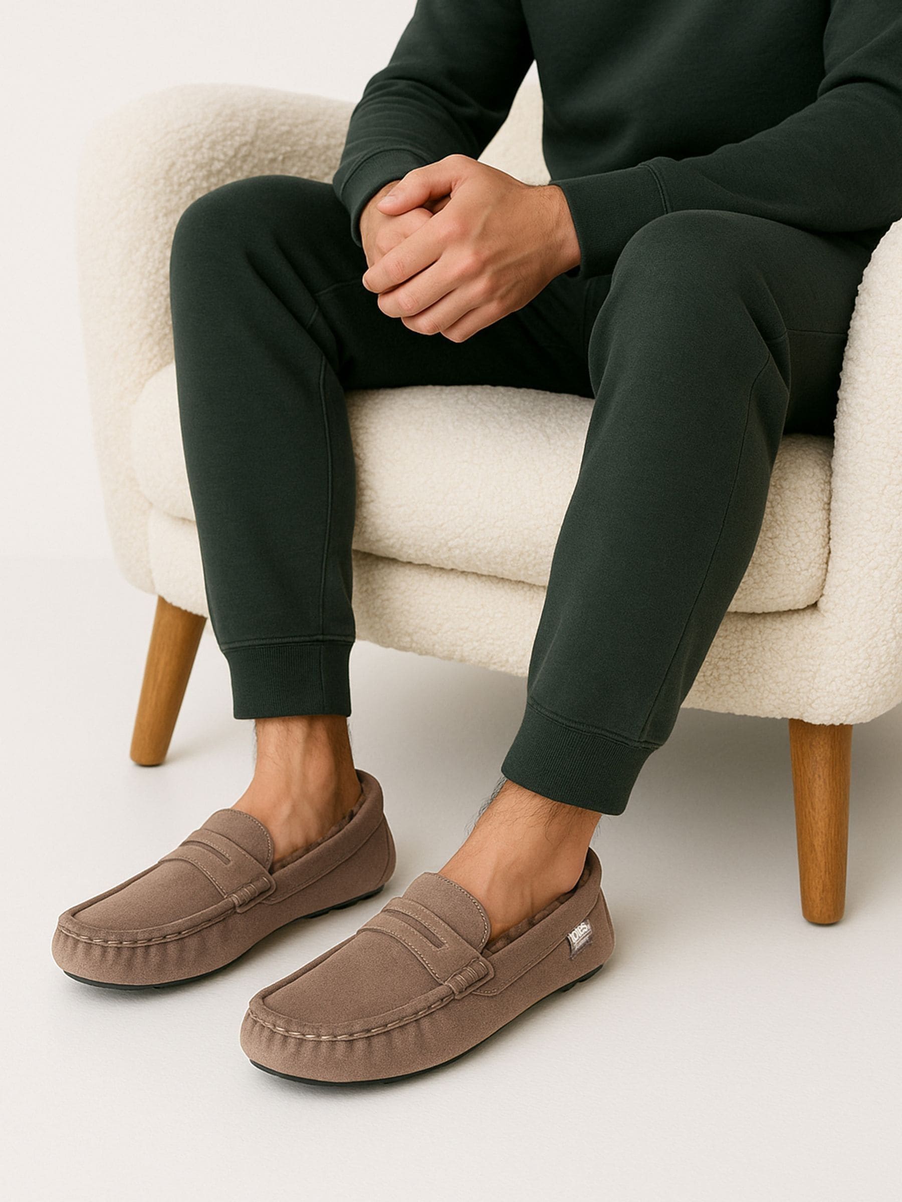 Crème - Totes Isotoner Mens Suede Moccasin With Water Repellency