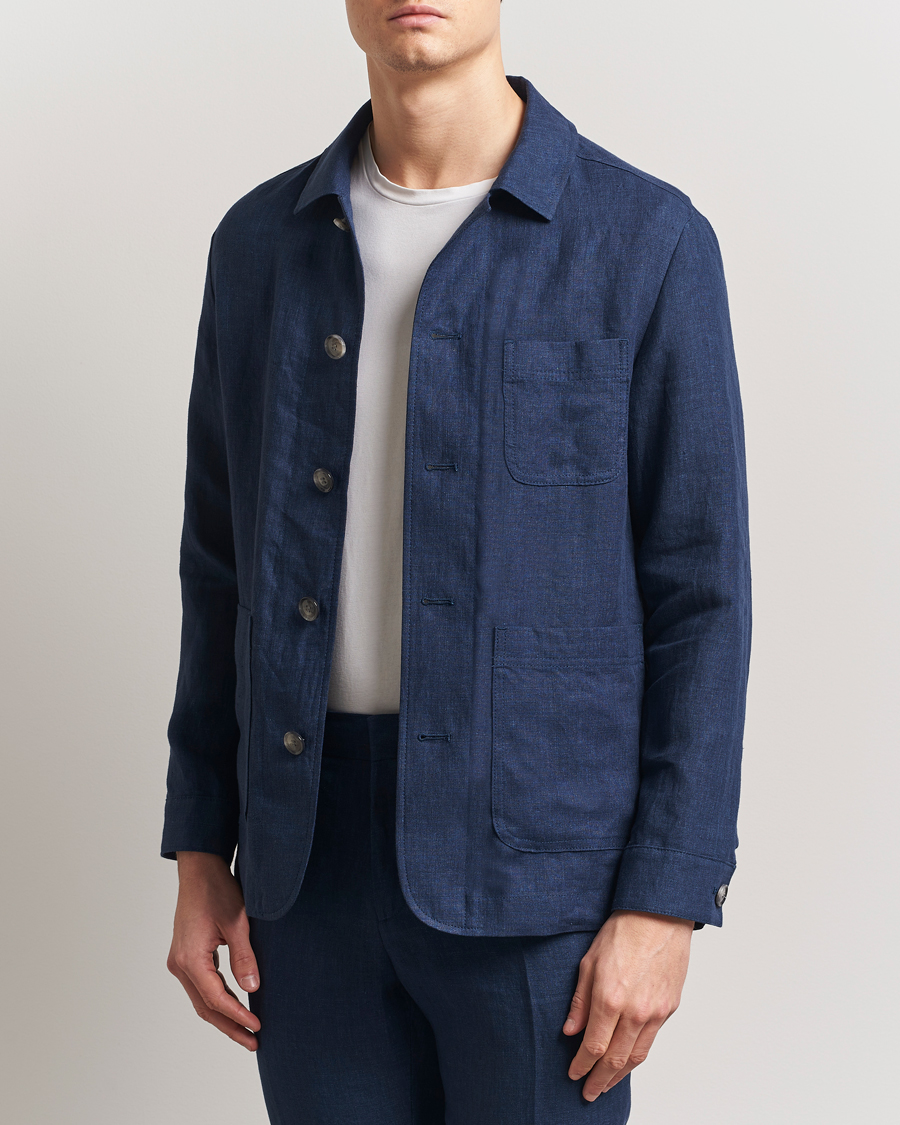 BOSS BLACK Carper Linen Shirt Jacket Dark Blue