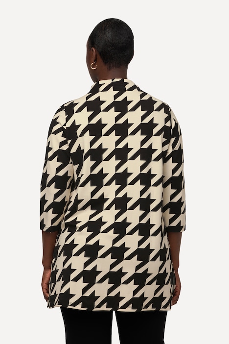 Sweatshirt, Hahnentritt, Oversized, Stehkragen, 3/4-Arm