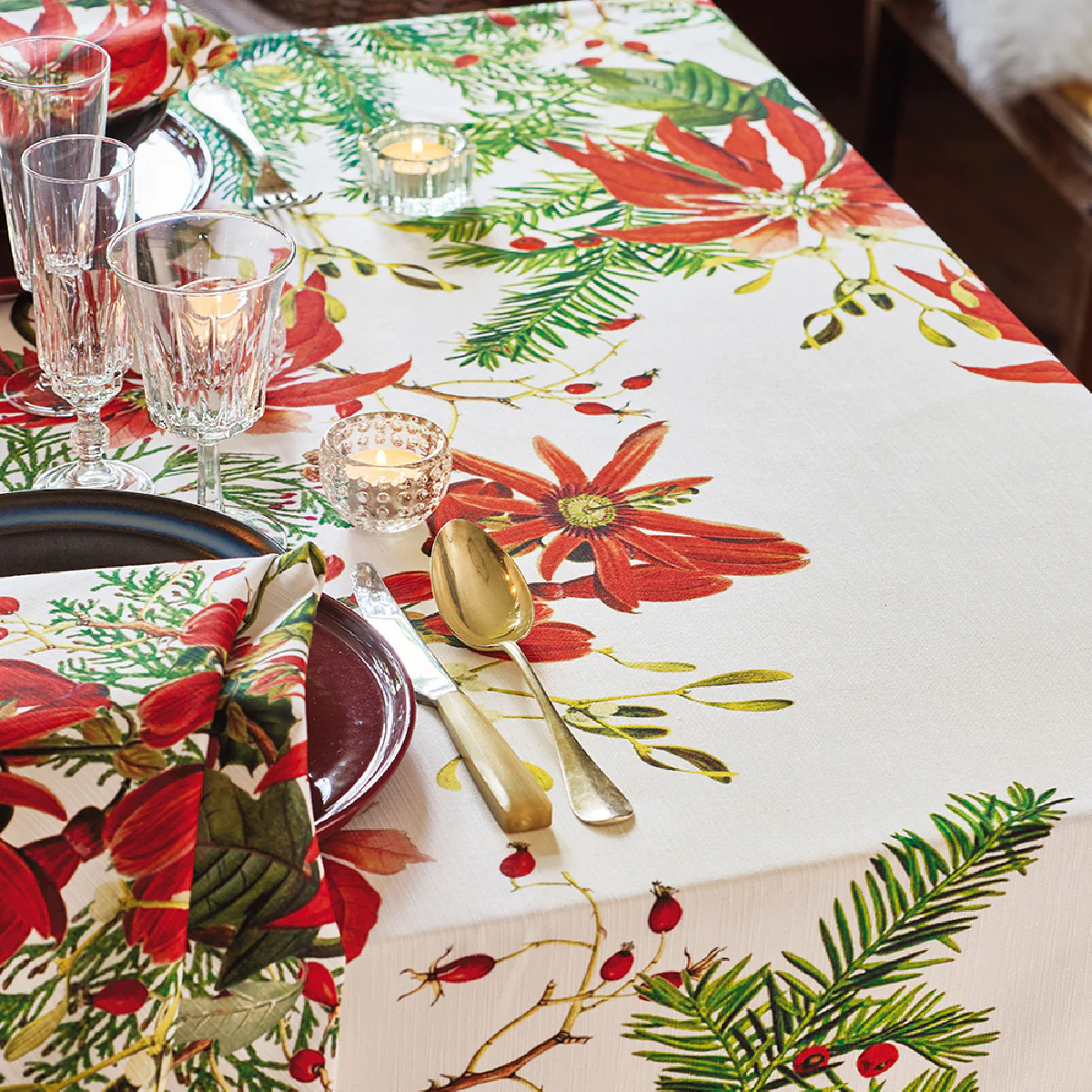 Nappe antitache déperlant pur coton rouge 155x260 Garnier Thiebaut