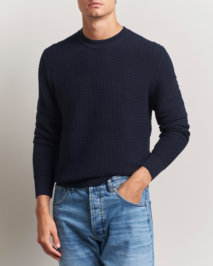 BOSS BLACK Imberto Structured Knitted Sweater Dark Blue