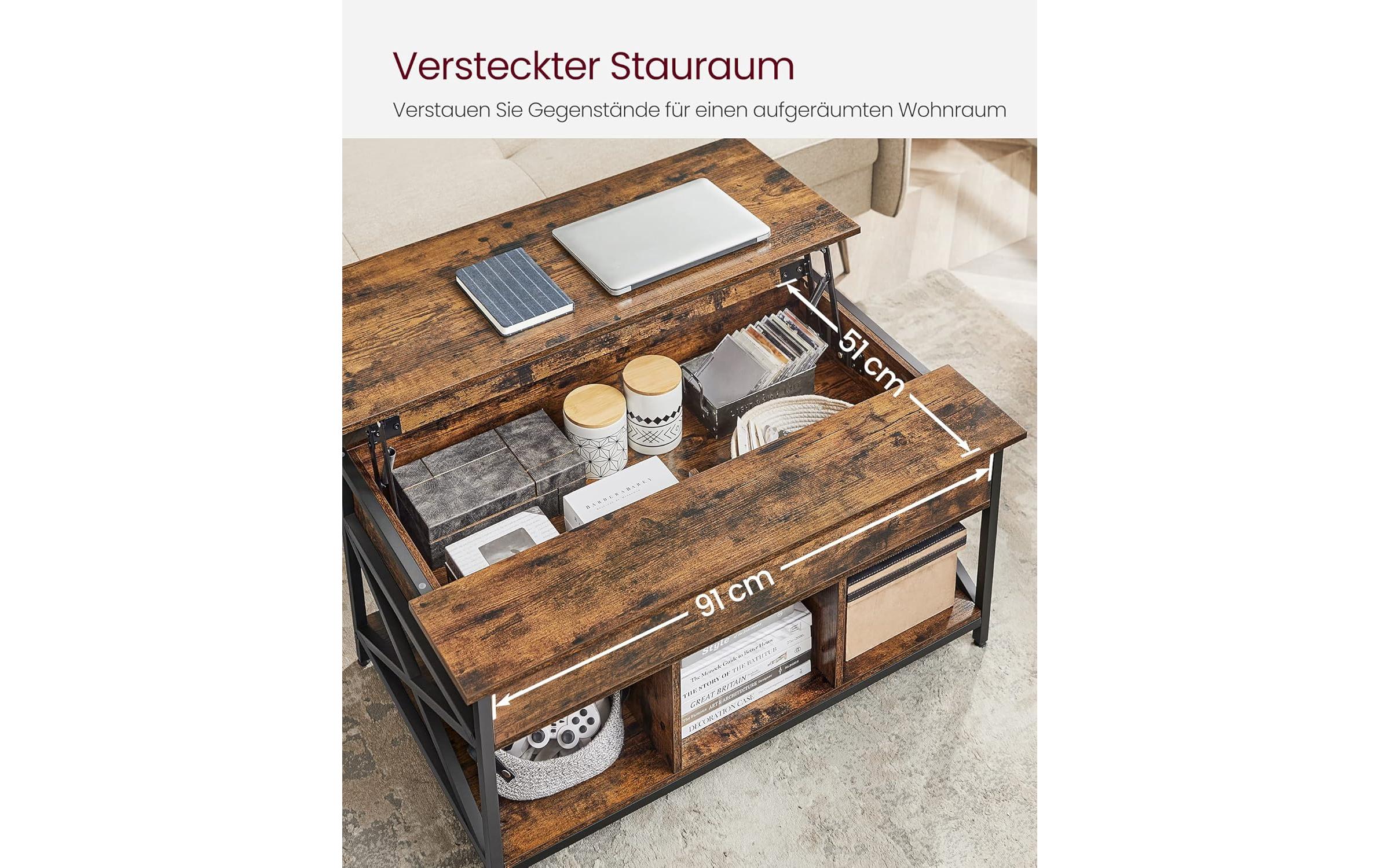 Couchtisch Industrial 100 x 48 cm/62 cm, Braun<br>Höhenverstellbarer Couchtisch