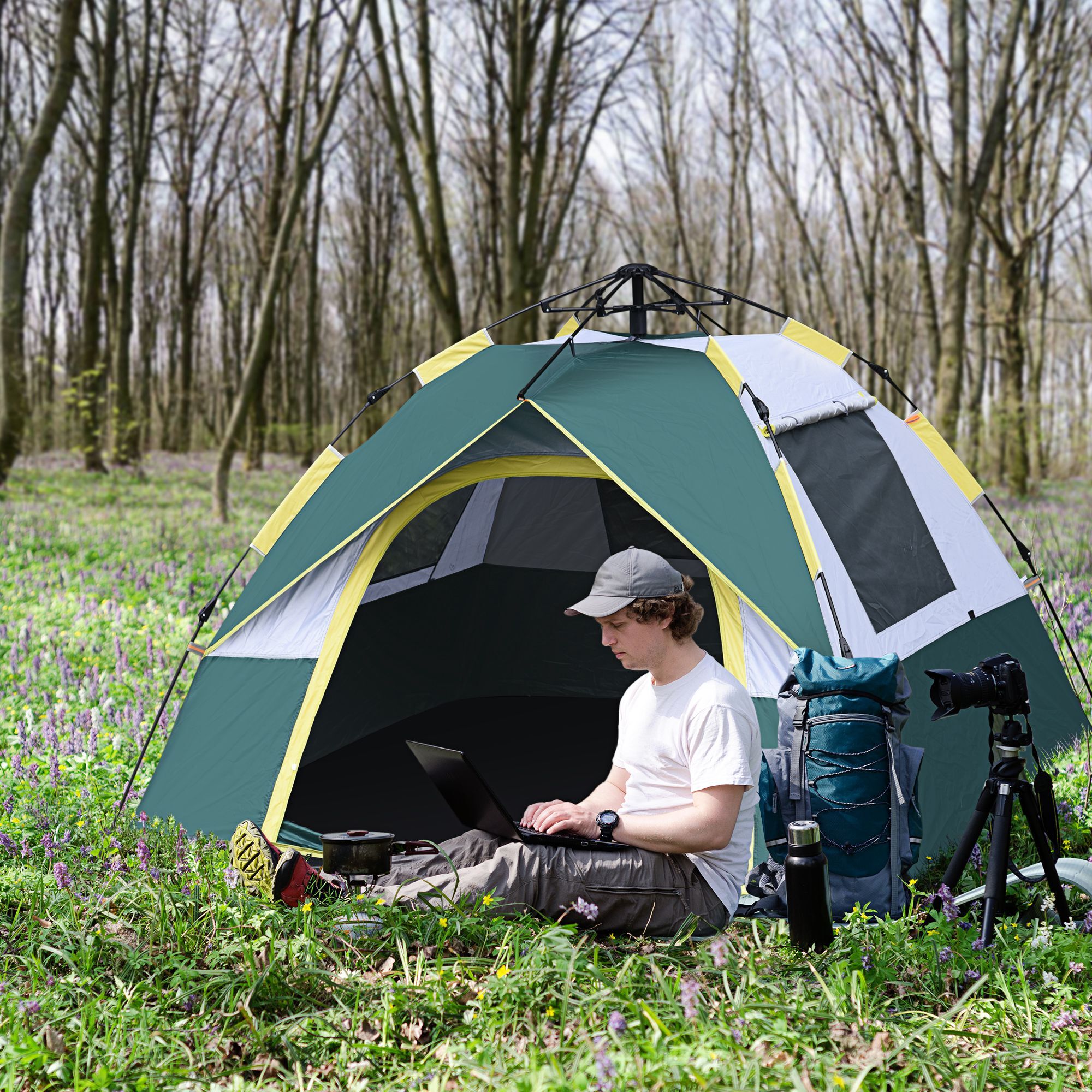Outsunny Campingzelt für 3-4 Personen olivegrün 205 x 195 x 135 cm (LxBxH)
