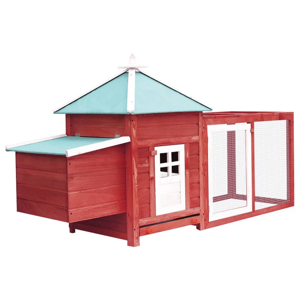 Poulailler avec nichoir 193 x 68 x 104cm bois de sapin massif rouge