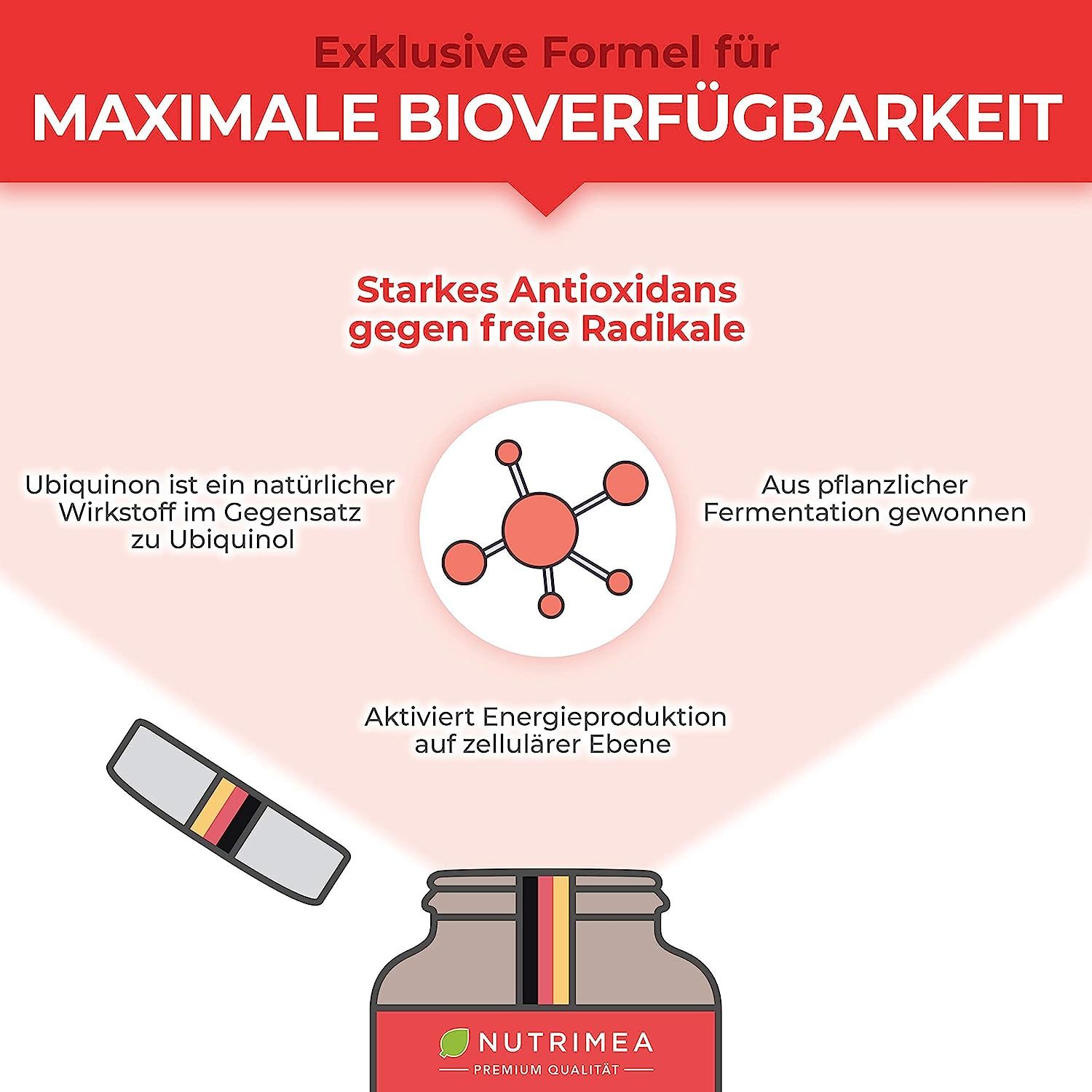 Nutrimea PREMIUM COENZYM Q10 Hochdosiert | Vegane Kapseln für 2 Monatskur