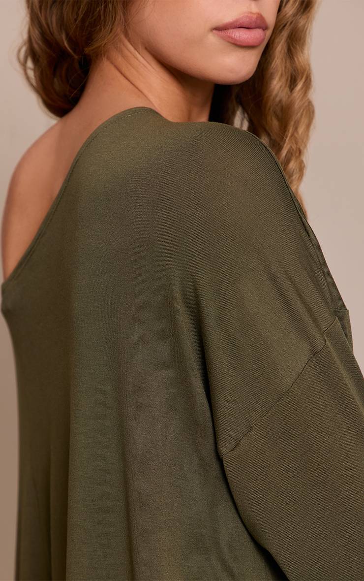 Kaki Top À Manches Longues Oversize Décontracté En Jersey Doux