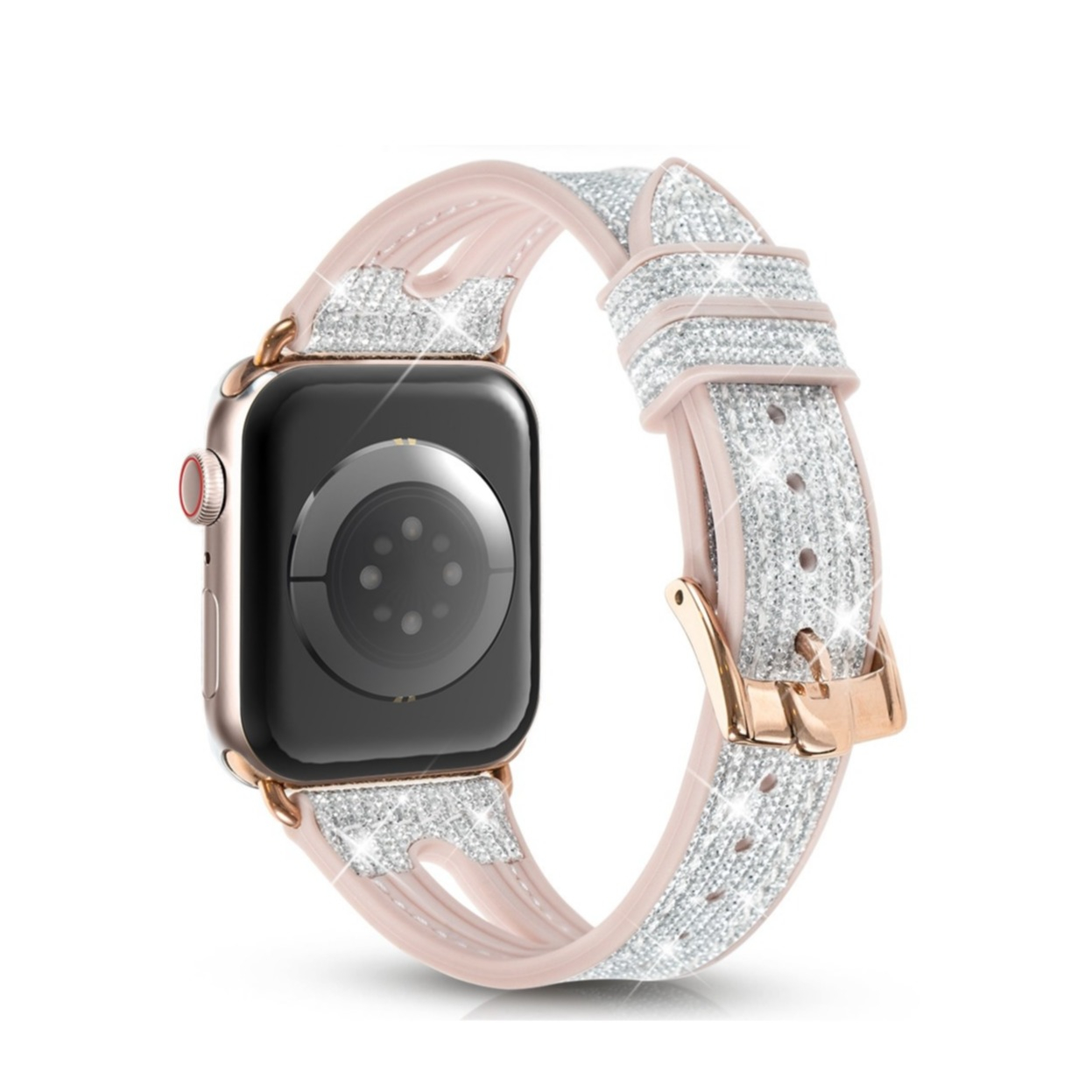 Apple Watch (42/41/40/38 mm) Silikon Glitzer Armband (Gelenkumfang: 170-215mm) - Weiss / Rosa